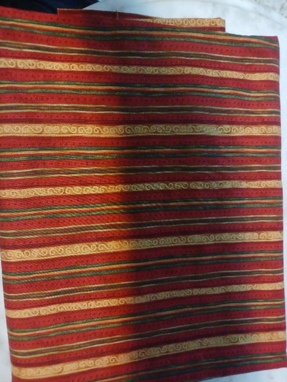 Fabric Remnant Benartex Star of Wonder by Nancy Halvorsen Red Gold Green Stripes
